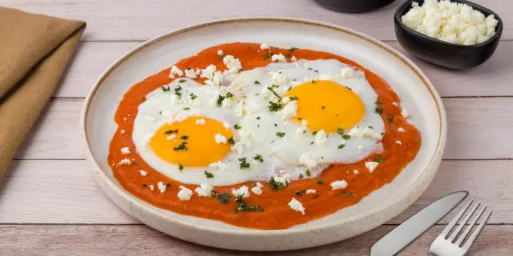 Huevos estrellados con salsa roja